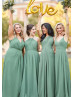 Double Straps Green Chiffon Diamond-shaped Back Bridesmaid Dress